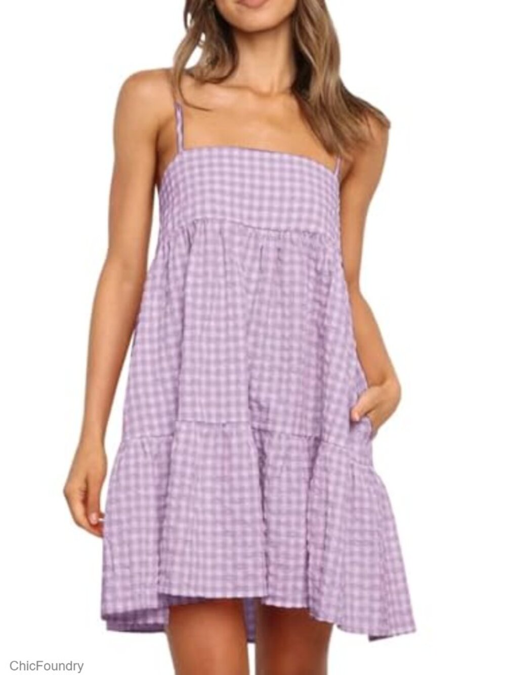 Wenrine Women's Plaid Mini Dress Spaghetti Strap Sundress Sleeveless